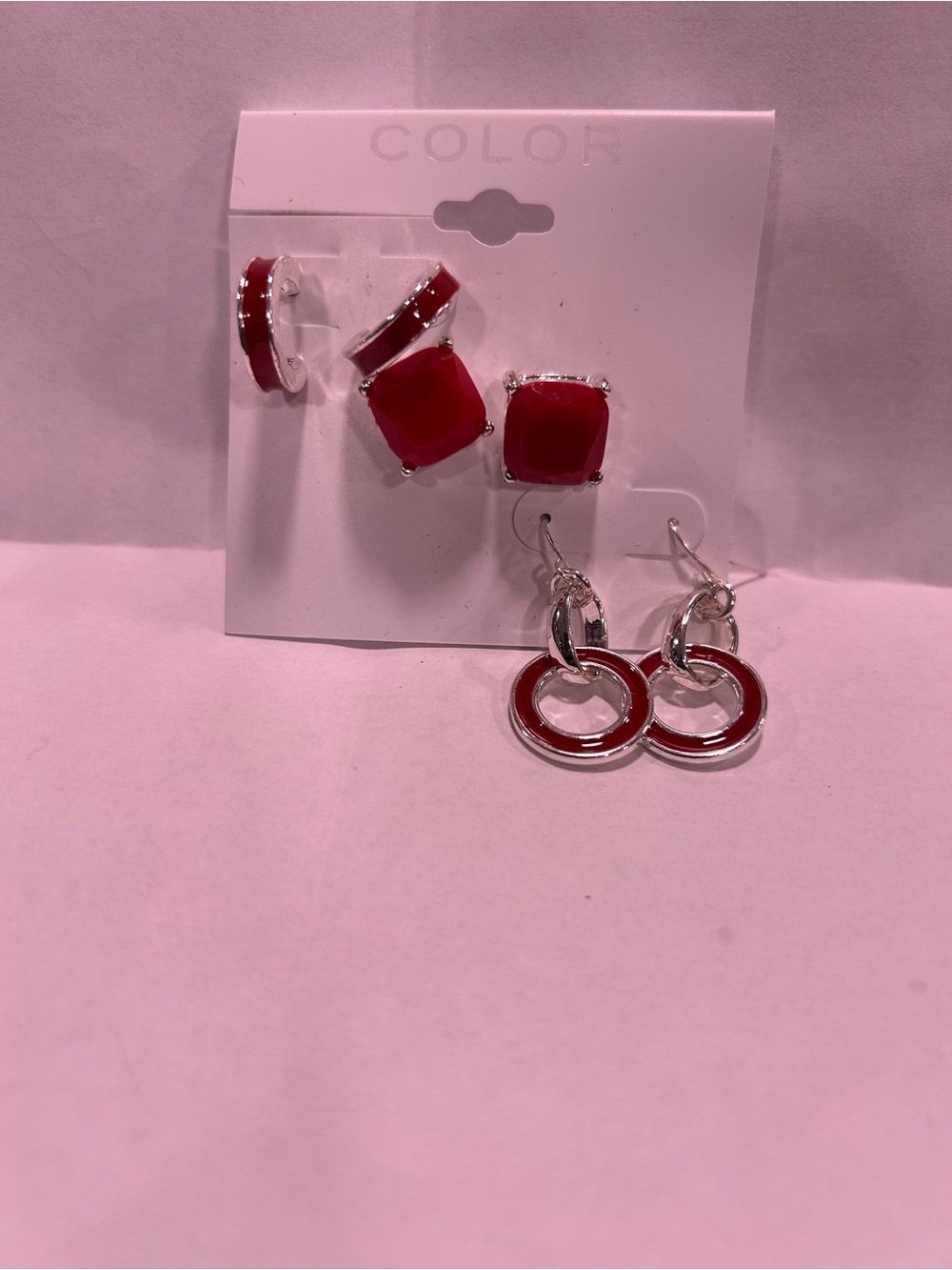 COLOR Red Earring Set — 3-Pair Fashion Pack